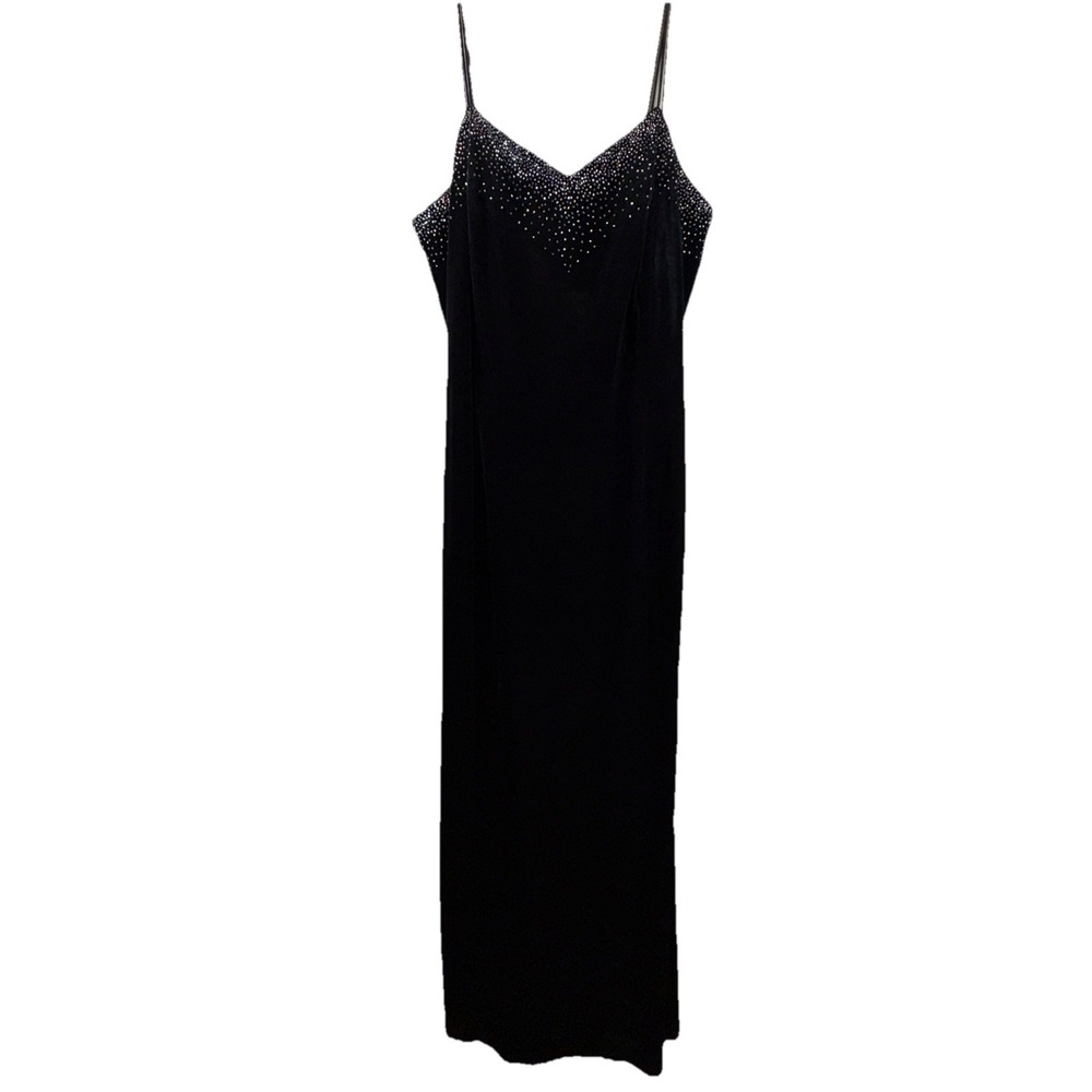 Betsey & Adam Black Velvet Evening Rhinestone Gown Long 22W Dress‎